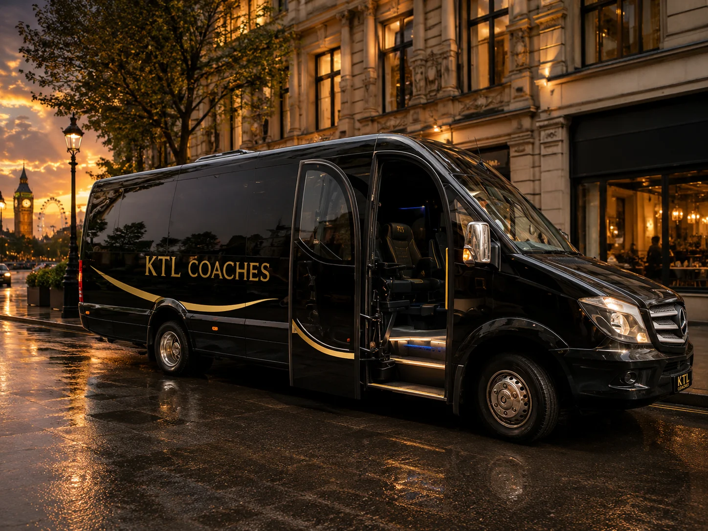 KTL Coaches executive coach and minibuses at Tower Bridge